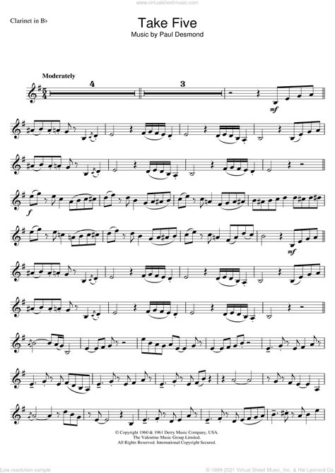 Take Five sheet music for clarinet solo (PDF-interactive)