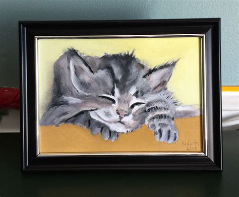 SLEEPY KITTEN #2 original oil painting on canvas, 5"x7" | sabko-gallery | Oil painting on canvas ...