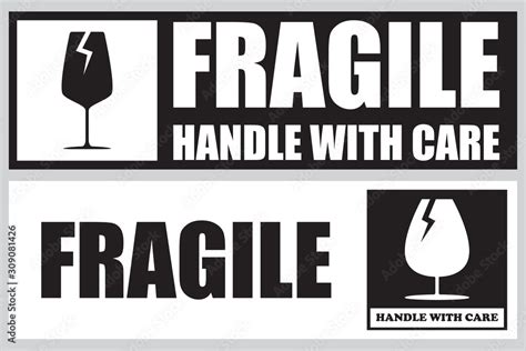 Fragile, Handle with Care or Package Label stickers set. Black and white colour set. Banner ...