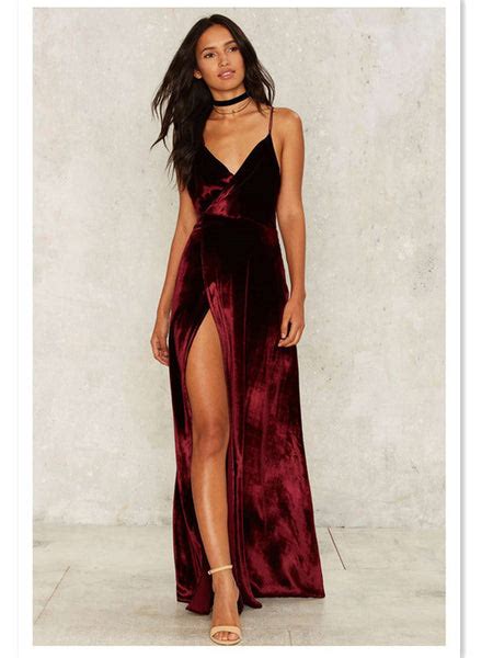 Wine Red Velvet Open Back Slit Plunging Dress – FIREVOGUE