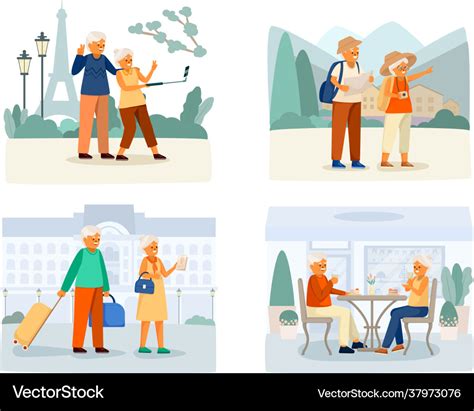 Elderly people happy life cartoon icon set Vector Image