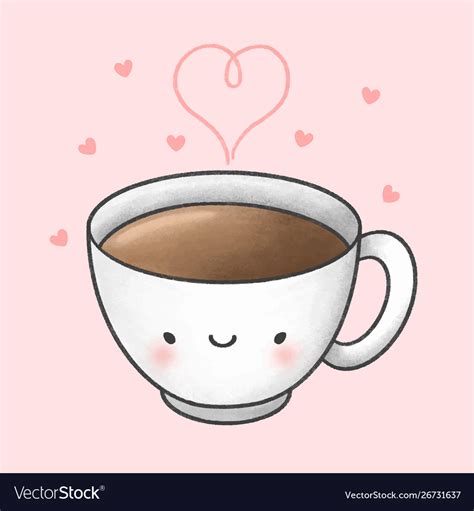 Cute cup coffee cartoon hand drawn style Vector Image