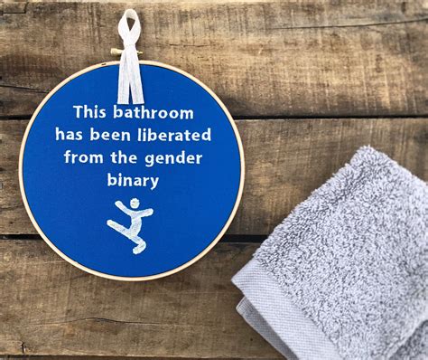 All Gender Bathroom Door Sign Funny Embroidery Decor | Etsy | Bathroom ...