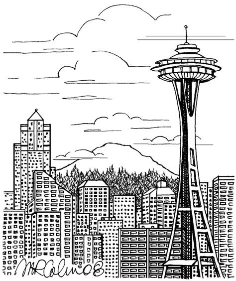 Seattle Skyline | Seattle skyline painting, Seattle skyline drawing ...