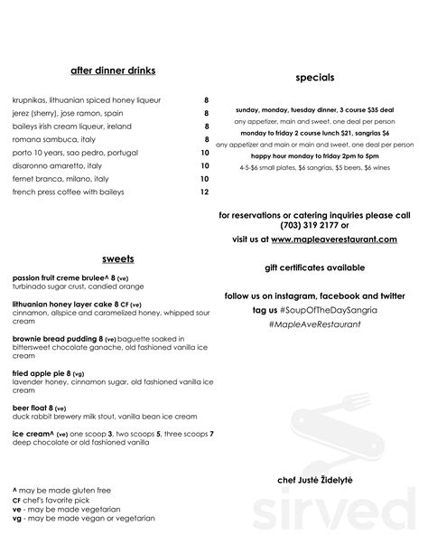 Maple Ave Restaurant menu in Vienna, Virginia, USA