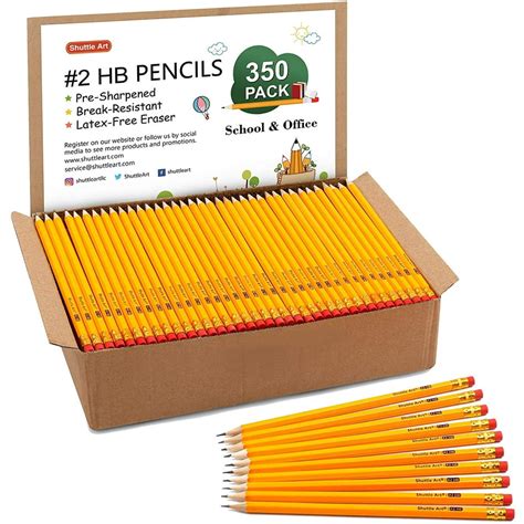 Wood-Cased #2 HB Pencils, Shuttle Art 350 Pack Sharpened Yellow Pencils ...