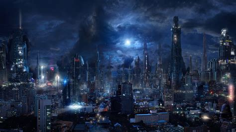 futuristic, City, Moonlight, Clouds, Night, Building, Bladerunner ...