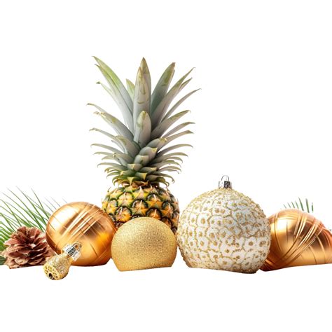 Christmas Decorations, Baubles And Pineapple On A Sandy Beach ...