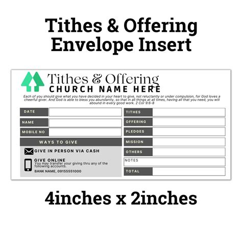 Tithes and Offering Envelope Insert Canva Editable Template Tithes Form ...