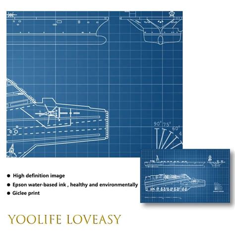 Aircraft Carrier Blueprint Canvas Art Poster Prints Military Ship ...