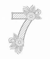 Number coloring Page With Floral Style 123  number 7 sketch template