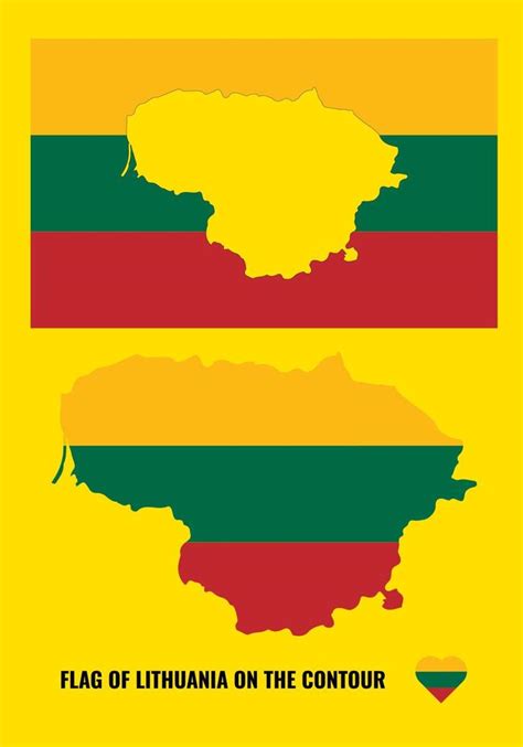 Lithuania flag and outline. Flag map of Lithuania. Vector illustration ...