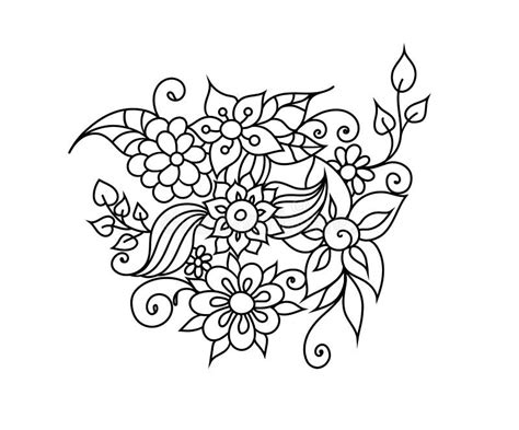 Zentangle Inspired Floral Coloring Book Ornament with Flowers and Leaves Stock Illustration ...
