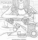 Pokera Girl Playing Pokercoloring Book Antistress Vetor Stock Livre  sketch template