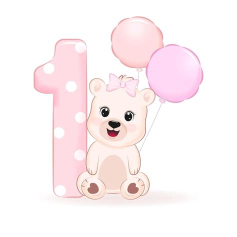 Premium Vector | Cute Little Bear First Birthday party Happy birthday 1 year old