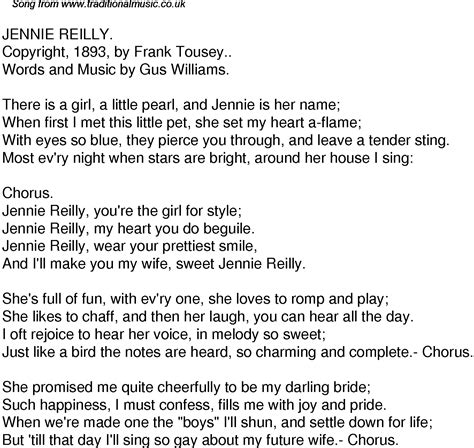 Old Time Song Lyrics for 40 Jennie Reilly