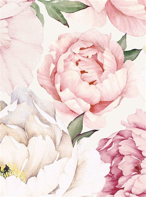 Peony Flower Mural Wallpaper, Mixed Pink, Watercolor Peony Extra Large ...