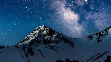 mountains, starry sky, milky way, night, 4k HD Wallpaper