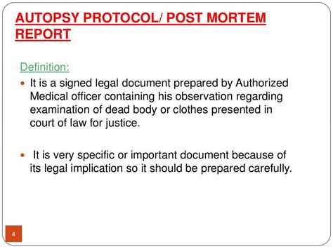 Procedure of autopsy