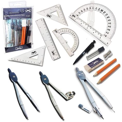 [10 SET * 15 PCS] Geometry Set with 6 Inch Swing Arm Protractor, Divider, Set Squares, Ruler ...