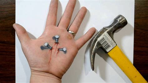 Hammering Nails into my Hand - Trick Art Optical Illusion - YouTube