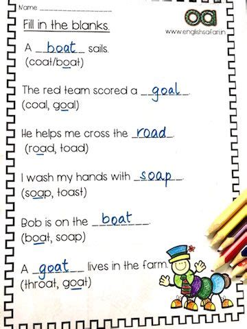 **FREE** oa words sentences www.englishsafari.in in 2021 | Vowel team, Oa words, Word sentences