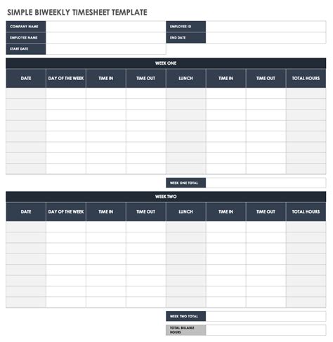 Free Biweekly Timesheet Templates Smartsheet - Fillable Form 2023