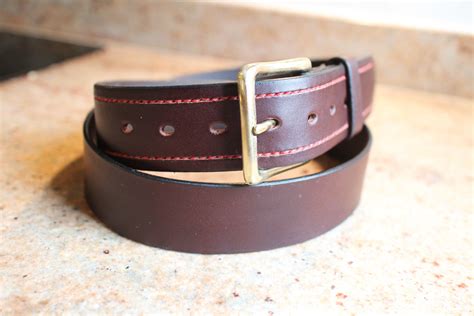 Red saddle stitched belt | Handmade leather belt, Leather belts, Leather bracelet