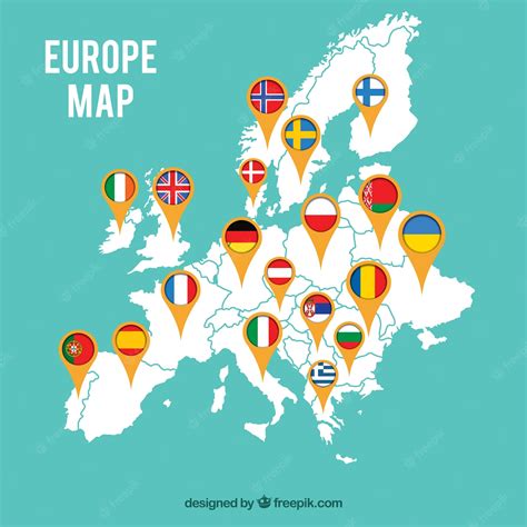 Premium Vector | Map of europe with flags