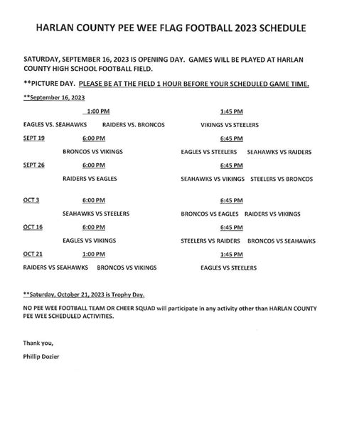 Harlan County Pee Wee Football schedule – harlancountysports.com