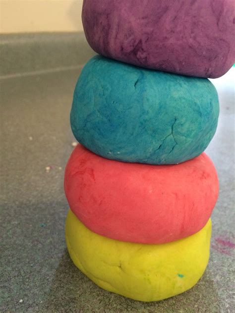 Easy homemade play-dough 3 cups flour 1 cup salt 2 tbls vegetable oil 1 cup water (hot, not ...