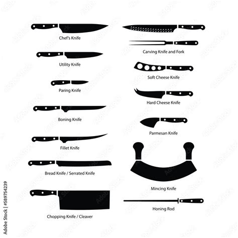 Full knife set for chef silhouette flat vector. Knife set icon for web ...