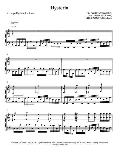 Hysteria (arr. M. Sloan) by Muse Sheet Music for Piano Solo at Sheet ...