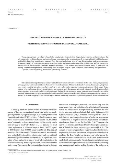 (PDF) Biocompatibility Issue Of Tissue Engineered Heart Valves