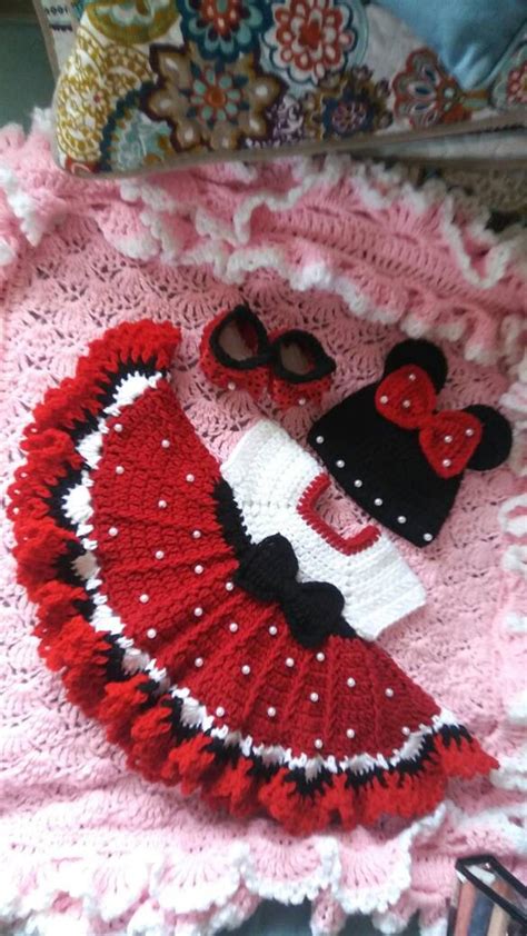 Crochet minnie mouse baby set with pearls. | Etsy Crochet Baby Dress Pattern, Crochet Baby Toys ...