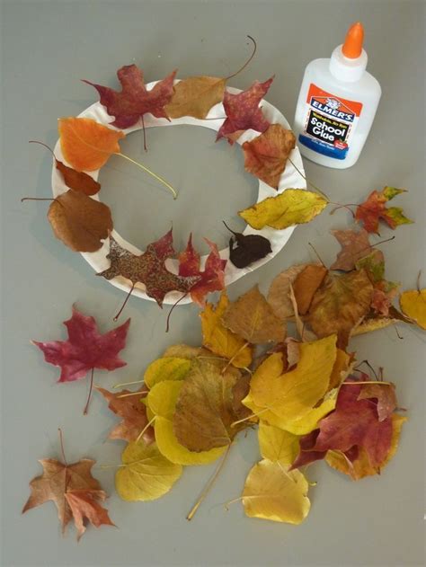 Leaf Wreaths for Kids. Use paper plates, fallen leaves, and Elmer's School Glue to make fest ...