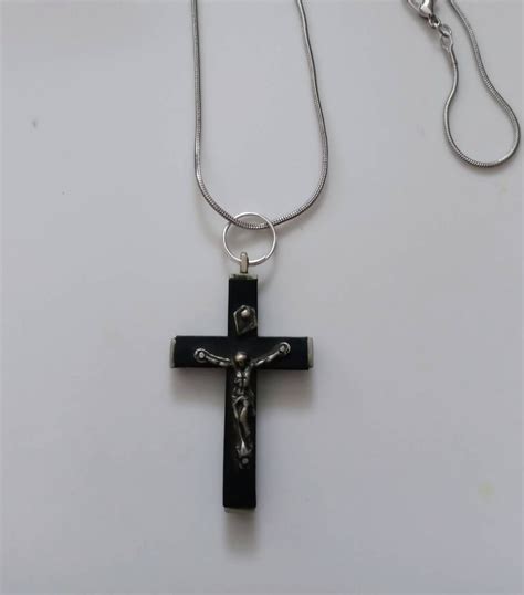 Black Cross Pendant Necklace Jesus on the Cross Upcycled 20 - Etsy