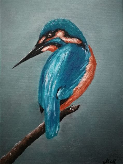 Kingfisher Original Acrylic Bird Paintin, Painting by Mateja Marinko | Artmajeur