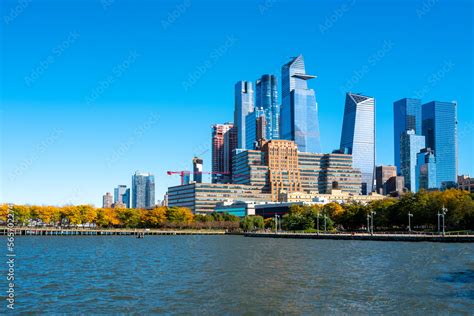 New York City skyline of the Hudson Yards along the Hudson River in ...