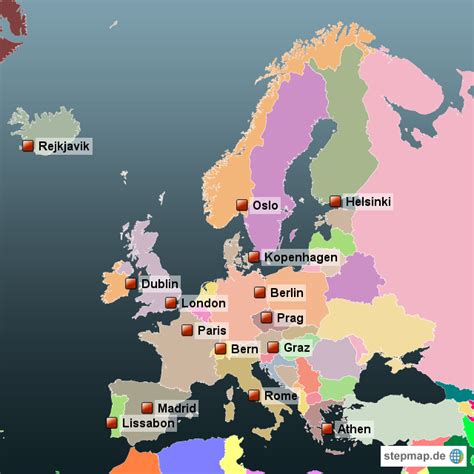 StepMap - European Countries and Capital Cities - Landkarte für Europe