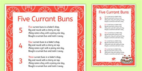 Five Currant Buns Nursery Rhyme Sheet - five currant buns