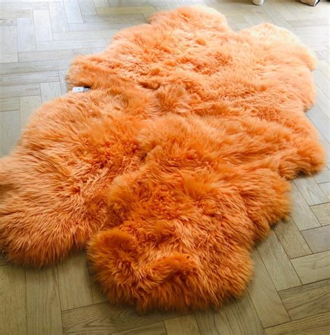 Orange sheepskin rug XXL orange furry rug genuine sheepskin | Etsy