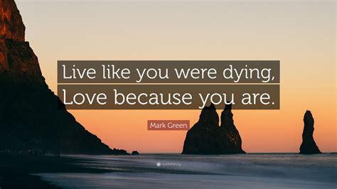 Mark Green Quote: “Live like you were dying, Love because you are.”