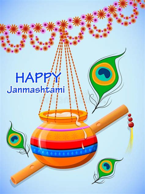 Happy Krishna Janmashtami. Greeting post card. Light background vector illustration ...