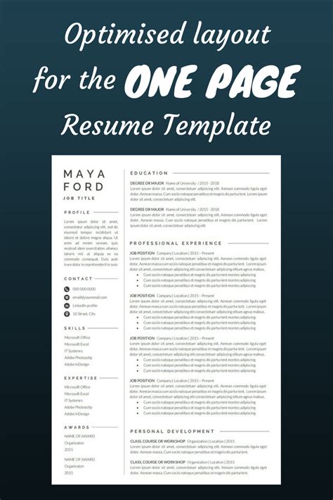 Resume Template One page resume Professional Resume | Etsy in 2020 | Job resume, One page resume ...