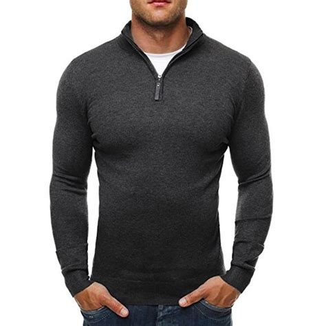 Helisopus Men's Classic Zipper High Collar Sweater Pullover Casual Slim ...