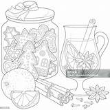 Christmas Still Life With Gingerbread Spices Fruit And Grog Stock  sketch template