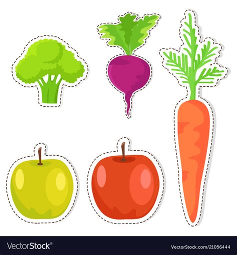 Ripe fruits and vegetables stickers set Royalty Free Vector