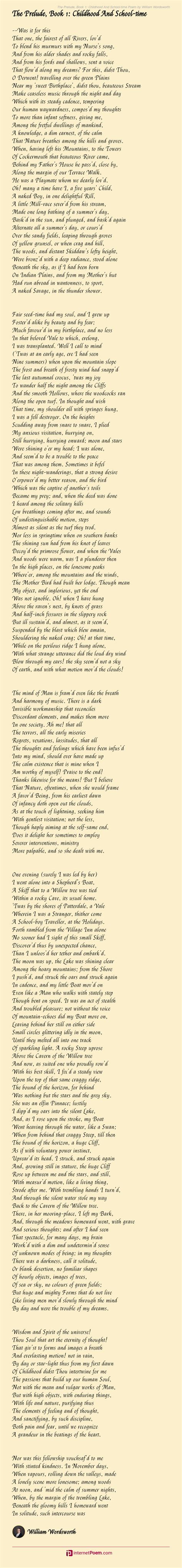 The Prelude, Book 1: Childhood And School-time Poem by William Wordsworth