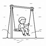 Premium Vector  Boy Swinging On A swing Black And White vector sketch template